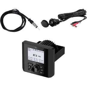 Bluetooth AM/FM Radio IP66 Multi-Element Digital Media Marine Audio Receiver Bundle Combo With Auxiliary Interface Adapter, 40" Black Antenna