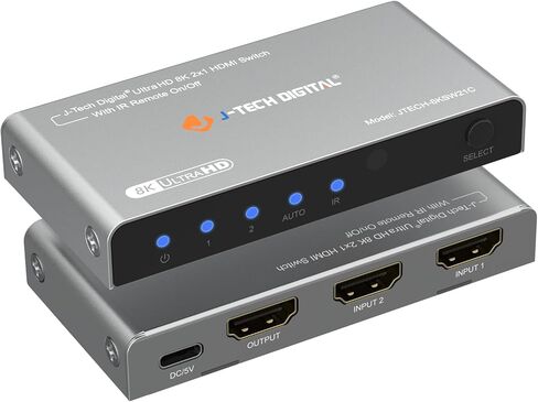 محول HDMI 4K 120 هرتز، HDMI 2.1 محول 4 في 1 مخرج، 8K 60 هرتز 1080P 240 هرتز IR عن بعد HDMI كابل طاقة USB C، متوافق مع HDR وDolby Vision ALLM VRR QFT من J-Tech Digital [JTECH-8KSW41C] in Saudi Arabia