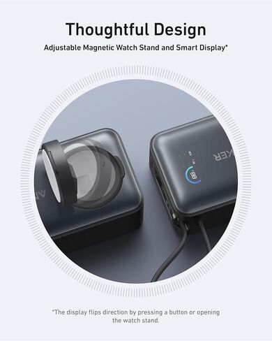 بنك الطاقة Anker MagGo لساعة Apple، حزمة بطارية مدمجة معتمدة رسميًا بقدرة 10,000 مللي أمبير في الساعة مع كابل USB-C مدمج، 35 وات كحد أقصى، لسلسلة iPhone 16/15، وiPad، وAirPods، والمزيد in Saudi Arabia