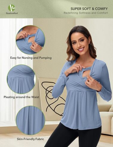 قمصان الأمومة النسائية طويلة الأكمام قميص التمريض لينة قمم فسكوزي من الخيزران ملابس الحمل S-XXL in Saudi Arabia