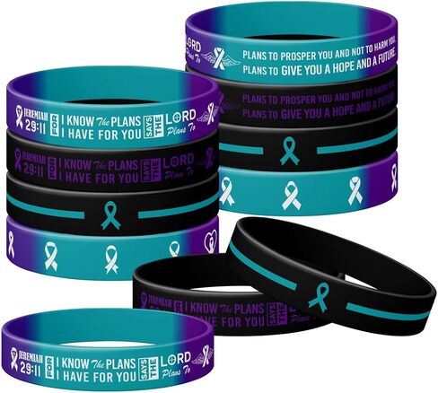 12Pack Suicide Prevention Awareness Silicone Wristbands, Never Lose Hope, Change Begins with Awareness, Teal & Purple Ribbon Silicone Rubber Support Wristbands, Rubber Wristbands Unisex Size Gift in Saudi Arabia