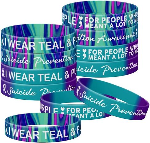 12Pack Suicide Prevention Awareness Silicone Wristbands, Never Lose Hope, Change Begins with Awareness, Teal & Purple Ribbon Silicone Rubber Support Wristbands, Rubber Wristbands Unisex Size Gift in Saudi Arabia