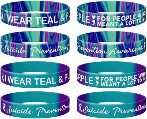 12Pack Suicide Prevention Awareness Silicone Wristbands, Never Lose Hope, Change Begins with Awareness, Teal & Purple Ribbon Silicone Rubber Support Wristbands, Rubber Wristbands Unisex Size Gift in Saudi Arabia
