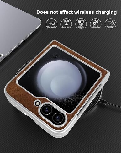 for Samsung Galaxy Z Flip 6 5G Leather Case, [Compatible with MagSafe] PU Leather + Hard PC Shell Slim Durable Protective Phone Case Cover for Samsung Galaxy Z Flip6 5G 2024 (Brown) in Saudi Arabia