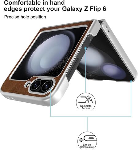 for Samsung Galaxy Z Flip 6 5G Leather Case, [Compatible with MagSafe] PU Leather + Hard PC Shell Slim Durable Protective Phone Case Cover for Samsung Galaxy Z Flip6 5G 2024 (Brown) in Saudi Arabia