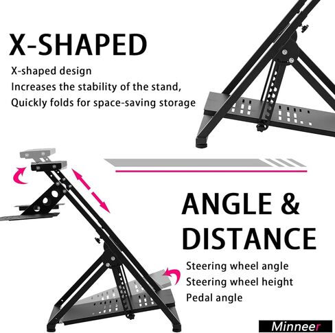 Minneer Flight Racing Simulator Cockpit Foldable X-shaped Fits for Logitech/Thrustmaster/Fanatec X56/X52/G29G923/T248/T300/TSPC/TX Adujstable Steering Wheel Excluding Steering Wheel, Pedals Hand brake in Kuwait