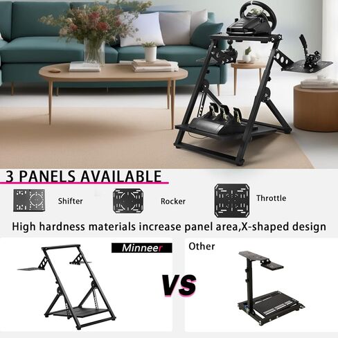 Minneer Flight Racing Simulator Cockpit Foldable X-shaped Fits for Logitech/Thrustmaster/Fanatec X56/X52/G29G923/T248/T300/TSPC/TX Adujstable Steering Wheel Excluding Steering Wheel, Pedals Hand brake in Kuwait