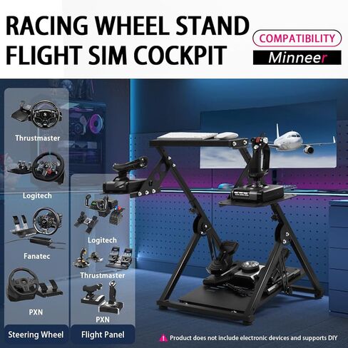Minneer Flight Racing Simulator Cockpit Foldable X-shaped Fits for Logitech/Thrustmaster/Fanatec X56/X52/G29G923/T248/T300/TSPC/TX Adujstable Steering Wheel Excluding Steering Wheel, Pedals Hand brake in Kuwait
