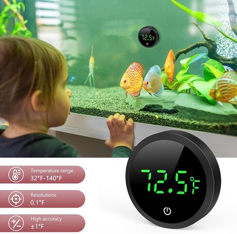 ميزان حرارة حوض السمك، ميزان حرارة رقمي لخزان الأسماك، مقياس حرارة للزواحف مع شاشة لمس LED، بطارية، للأسماك والحيوانات الأليفة المائية، وقنفذ البحر، والسلحفاة، ℉ in Kuwait