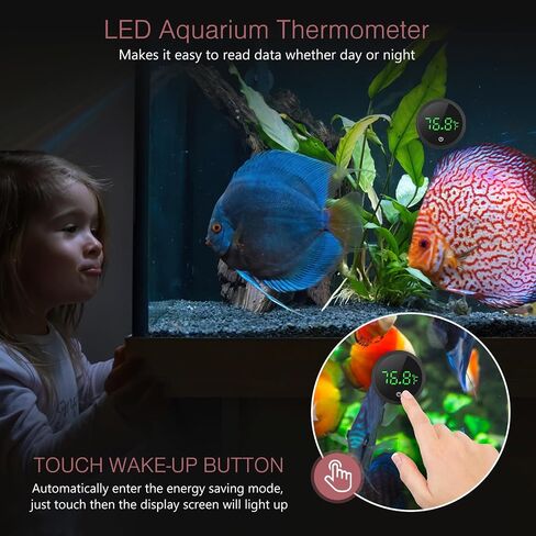 ميزان حرارة حوض السمك، ميزان حرارة رقمي لخزان الأسماك، مقياس حرارة للزواحف مع شاشة لمس LED، بطارية، للأسماك والحيوانات الأليفة المائية، وقنفذ البحر، والسلحفاة، ℉ in Kuwait
