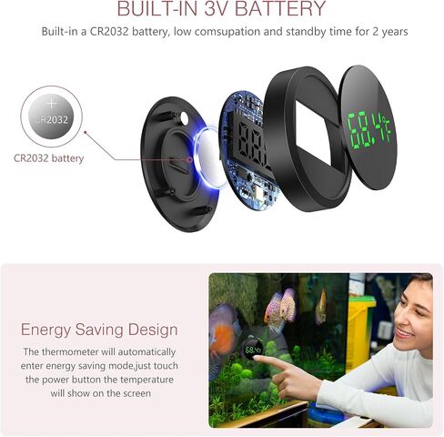 ميزان حرارة حوض السمك، ميزان حرارة رقمي لخزان الأسماك، مقياس حرارة للزواحف مع شاشة لمس LED، بطارية، للأسماك والحيوانات الأليفة المائية، وقنفذ البحر، والسلحفاة، ℉ in Kuwait