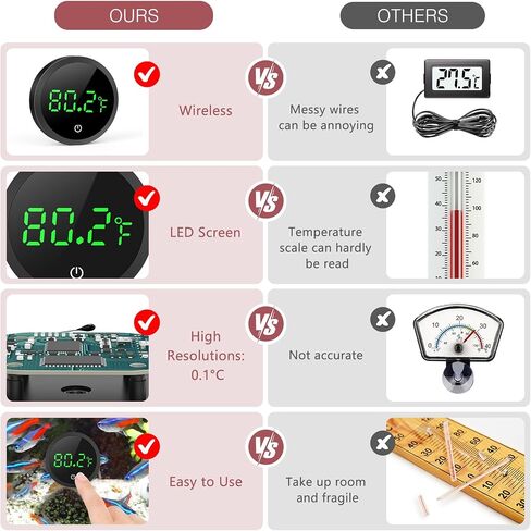 ميزان حرارة حوض السمك، ميزان حرارة رقمي لخزان الأسماك، مقياس حرارة للزواحف مع شاشة لمس LED، بطارية، للأسماك والحيوانات الأليفة المائية، وقنفذ البحر، والسلحفاة، ℉ in Kuwait