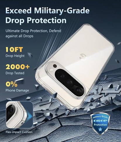 FNTCASE for Google Pixel-9-Pro XL Case: Clear Case Military Grade Drop Protection Anti Yellowing Cell Phone Cover - Rugged Shockproof Protective Bumper Transparent Cases(Clear) in Saudi Arabia