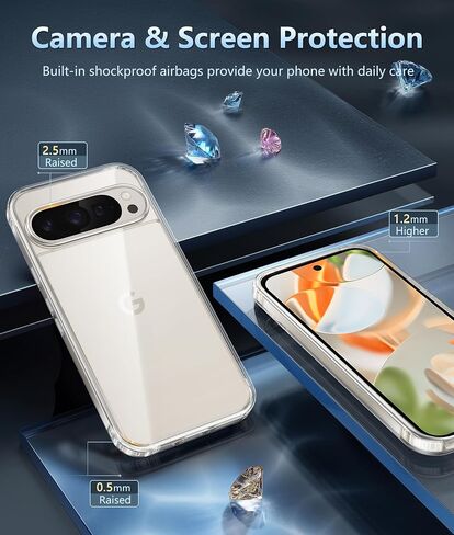 FNTCASE for Google Pixel-9-Pro XL Case: Clear Case Military Grade Drop Protection Anti Yellowing Cell Phone Cover - Rugged Shockproof Protective Bumper Transparent Cases(Clear) in Saudi Arabia