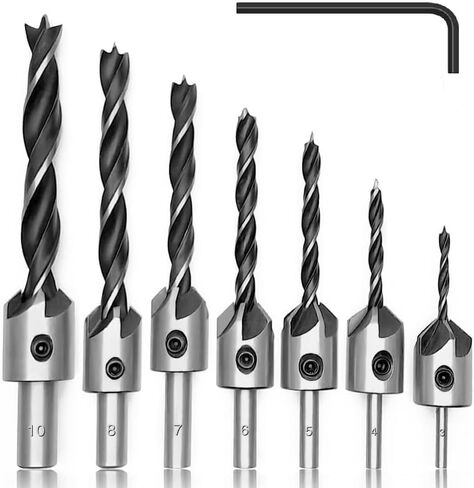 مجموعة لقم الثقب الغاطسة من فيكسينوس، 7 قطع، لقم حوض مضادة 3 مم - 10 مم للخشب الصلب عالي السرعة، مخرطة النجارة مع مفتاح ربط سداسي in Kuwait