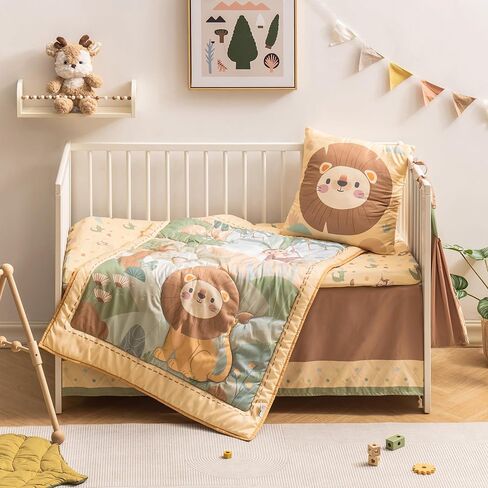 ROBOTIME Crib Bedding Set for Baby, 5-Piece Baby Bedding Set for Boys Girls, Standard Size Soft Baby Bedding Crib Set, Jungle Animals Style in Saudi Arabia