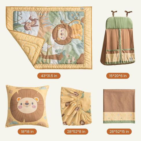 ROBOTIME Crib Bedding Set for Baby, 5-Piece Baby Bedding Set for Boys Girls, Standard Size Soft Baby Bedding Crib Set, Jungle Animals Style in Saudi Arabia