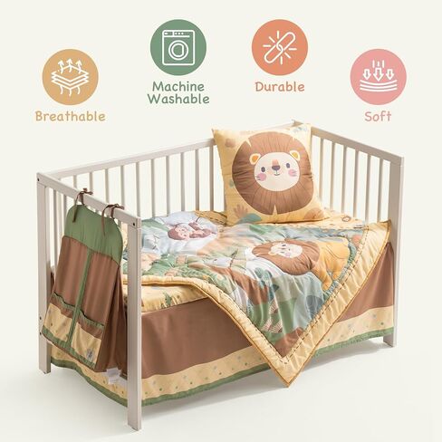 ROBOTIME Crib Bedding Set for Baby, 5-Piece Baby Bedding Set for Boys Girls, Standard Size Soft Baby Bedding Crib Set, Jungle Animals Style in Saudi Arabia