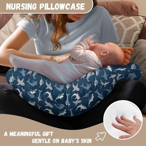 Blue Shark Print Nursing Pillow Cover for Baby Girl, 1 Pack Soft Removable Breast Feeding Pillow Cover, Cotton Nursing Pillow Cases Fit Standard Nursing Pillow in Saudi Arabia