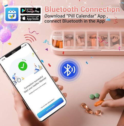 Daviky Smart Pill Organizer with Alarm, Bluetooth Daily Once a Day Pill Dispenser 7 Day with APP, Weekly Travel Pill Case, Portable Pill Reminder for Medicines, Supplements and Vitamins (White) in Kuwait
