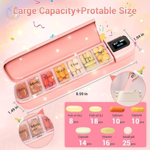 Daviky Smart Pill Organizer with Alarm, Bluetooth Daily Once a Day Pill Dispenser 7 Day with APP, Weekly Travel Pill Case, Portable Pill Reminder for Medicines, Supplements and Vitamins (White) in Kuwait