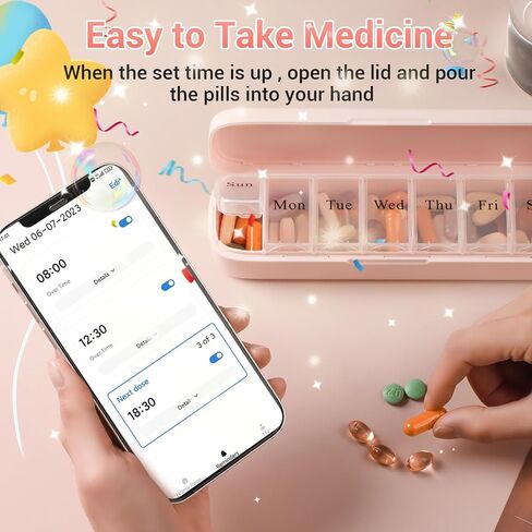 Daviky Smart Pill Organizer with Alarm, Bluetooth Daily Once a Day Pill Dispenser 7 Day with APP, Weekly Travel Pill Case, Portable Pill Reminder for Medicines, Supplements and Vitamins (White) in Kuwait