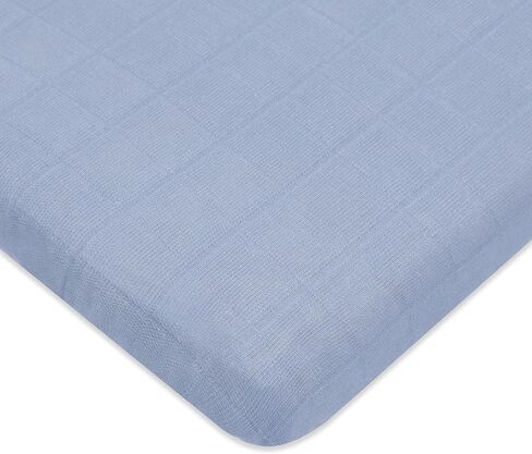 Babyletto 100% Organic Cotton All-Stages Midi Crib Sheet, GOTS-Certified, Fitted 360°, Ultra-Soft and Breathable Muslin - Dewdrop Blue in Saudi Arabia