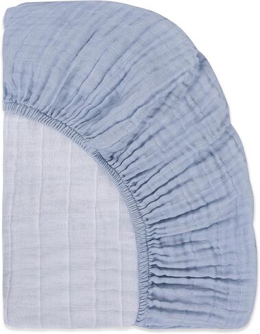 Babyletto 100% Organic Cotton All-Stages Midi Crib Sheet, GOTS-Certified, Fitted 360°, Ultra-Soft and Breathable Muslin - Dewdrop Blue in Saudi Arabia