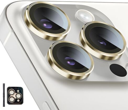 واقي عدسة الكاميرا لهاتف iPhone 14 Pro/iPhone 14 Pro Max، غطاء عدسة حلقية من سبائك الألومنيوم من الزجاج المقسى الفردي مع صينية تثبيت مناسبة لهاتف iPhone 14 Pro/14 Pro Max ذهبي in Kuwait