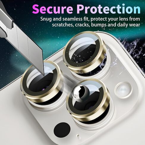 واقي عدسة الكاميرا لهاتف iPhone 14 Pro/iPhone 14 Pro Max، غطاء عدسة حلقية من سبائك الألومنيوم من الزجاج المقسى الفردي مع صينية تثبيت مناسبة لهاتف iPhone 14 Pro/14 Pro Max ذهبي in Kuwait