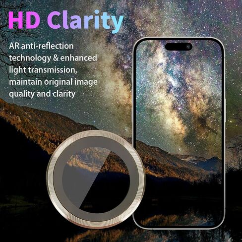 واقي عدسة الكاميرا لهاتف iPhone 14 Pro/iPhone 14 Pro Max، غطاء عدسة حلقية من سبائك الألومنيوم من الزجاج المقسى الفردي مع صينية تثبيت مناسبة لهاتف iPhone 14 Pro/14 Pro Max ذهبي in Kuwait