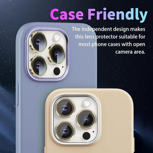واقي عدسة الكاميرا لهاتف iPhone 14 Pro/iPhone 14 Pro Max، غطاء عدسة حلقية من سبائك الألومنيوم من الزجاج المقسى الفردي مع صينية تثبيت مناسبة لهاتف iPhone 14 Pro/14 Pro Max ذهبي in Kuwait