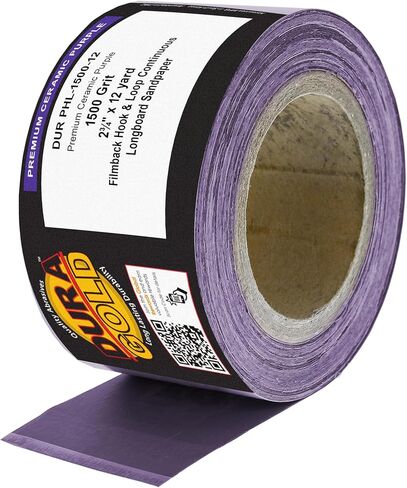 Dura-Gold Premium 1500 Grit Purple Film Ceramic Longboard Sandpaper, 2-3/4" Wide Continuous 12 Yard Roll - Hook & Loop Backing for Auto & Woodworking Air File Long Board Sanders, Hand Sanding Blocks in Saudi Arabia