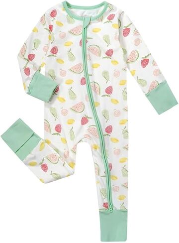 Teach Leanbh Unisex Baby Footless Pajamas with Mittens and Feet Cuffs Cotton 2 Way Zipper Long Sleeve Romper Sleep and Play in Kuwait