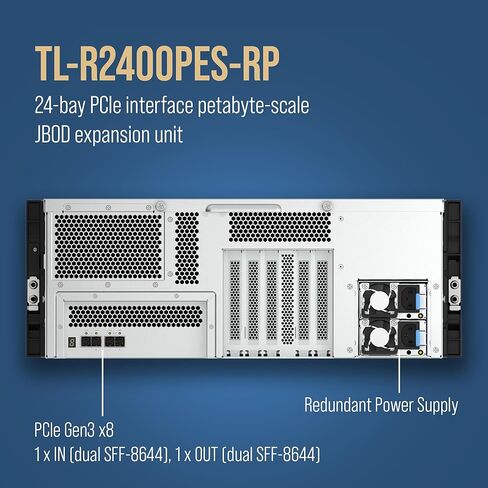 QNAP TL-R2400PES-RP-US 24 Bay 4U PCIe Interface 24-Bay JBOD، تدعم محركات أقراص SATA، لتوسيع نطاق البيتابايت، مصممة خصيصًا NAS (بدون أقراص) in Kuwait