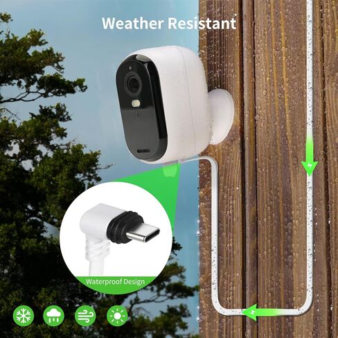 كابل شحن ALERTCAM بطول 9 متر/30 قدم لكاميرا الأمان الخارجية Arlo Essential 2K (الجيل الثاني)، سلك طاقة طويل مقاوم للماء لكاميرا Arlo Essential 2nd، أبيض in Saudi Arabia