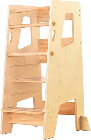 برج يقف طفل صغير | مقعد ذو ارتفاع قابل للتعديل لتعلم المطبخ والمساعدة في العداد | حامل أطفال مضاد للانزلاق مع حاجز أمان وأقدام | برج تعليم مونتيسوري للأطفال (رمادي) in Kuwait