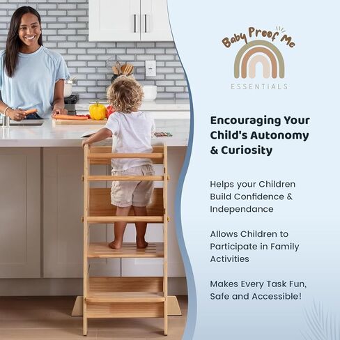 برج يقف طفل صغير | مقعد ذو ارتفاع قابل للتعديل لتعلم المطبخ والمساعدة في العداد | حامل أطفال مضاد للانزلاق مع حاجز أمان وأقدام | برج تعليم مونتيسوري للأطفال (رمادي) in Kuwait