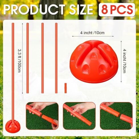 8 Pcs Agility Poles Set Coaching Sticks with Base Detachable Sports Football Soccer Poles Plastic Outdoor Indoor Soccer Training Equipment for Grass Fields and Plastic Runways, Yellow in Saudi Arabia