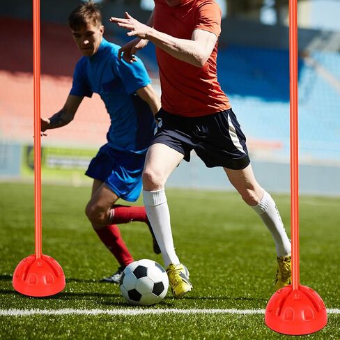 8 Pcs Agility Poles Set Coaching Sticks with Base Detachable Sports Football Soccer Poles Plastic Outdoor Indoor Soccer Training Equipment for Grass Fields and Plastic Runways, Yellow in Saudi Arabia