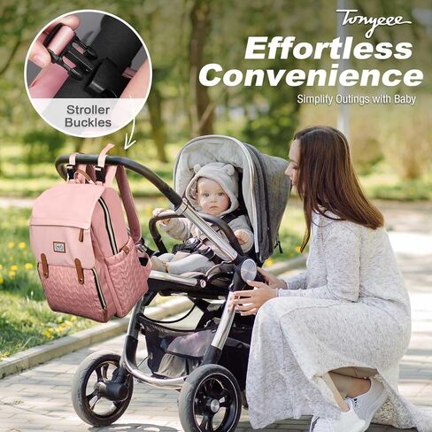 Baby Diaper Bag Backpack - Waterproof Leather Diaper Bags, Quilted Diaper Backpack with Changing Pad, Insulated Pockets, Stroller Buckle, Travel Essentials Baby Bag for Mom Dad, Black in Saudi Arabia