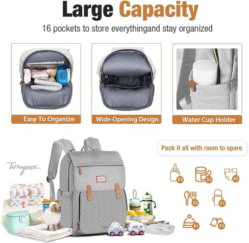 Baby Diaper Bag Backpack - Waterproof Leather Diaper Bags, Quilted Diaper Backpack with Changing Pad, Insulated Pockets, Stroller Buckle, Travel Essentials Baby Bag for Mom Dad, Black in Kuwait