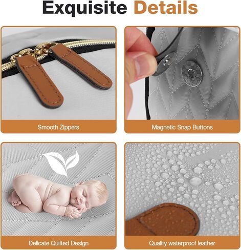 Baby Diaper Bag Backpack - Waterproof Leather Diaper Bags, Quilted Diaper Backpack with Changing Pad, Insulated Pockets, Stroller Buckle, Travel Essentials Baby Bag for Mom Dad, Black in Kuwait