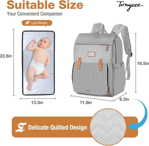 Baby Diaper Bag Backpack - Waterproof Leather Diaper Bags, Quilted Diaper Backpack with Changing Pad, Insulated Pockets, Stroller Buckle, Travel Essentials Baby Bag for Mom Dad, Black in Kuwait
