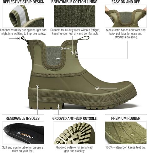 HISEA Women's Duck Chelsea Rain Boots Waterproof Short Garden Boot Outdoor Mud Boots in Kuwait