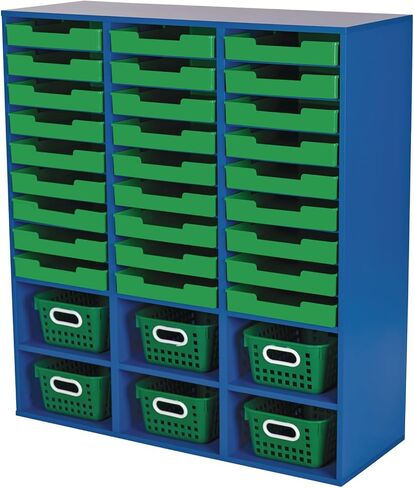 Really Good Stuff Blue 27-Slot Mail and Supplies Center with 27 Trays, 6 Cubbies, and Baskets Single Color - 1 Mail Center, 27 Trays, 6 Baskets in Saudi Arabia