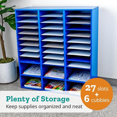 Really Good Stuff Blue 27-Slot Mail and Supplies Center with 27 Trays, 6 Cubbies, and Baskets Single Color - 1 Mail Center, 27 Trays, 6 Baskets in Saudi Arabia