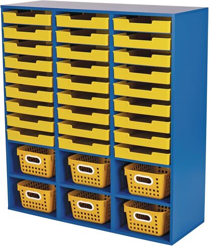 Really Good Stuff Blue 27-Slot Mail and Supplies Center with 27 Trays, 6 Cubbies, and Baskets Single Color - 1 Mail Center, 27 Trays, 6 Baskets in Saudi Arabia