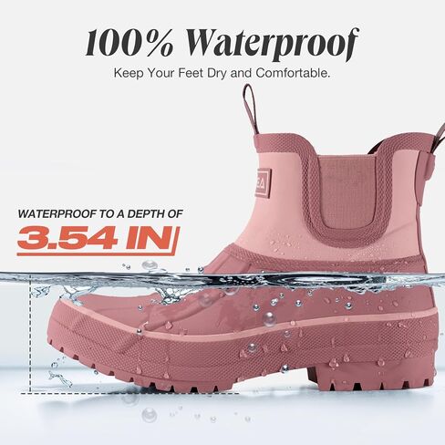 HISEA Women's Duck Chelsea Rain Boots Waterproof Short Garden Boot Outdoor Mud Boots in Saudi Arabia
