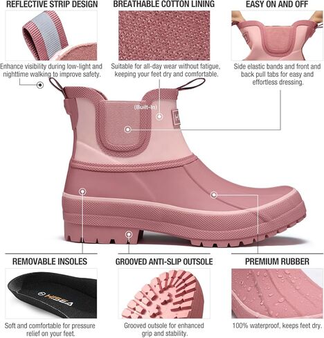 HISEA Women's Duck Chelsea Rain Boots Waterproof Short Garden Boot Outdoor Mud Boots in Saudi Arabia